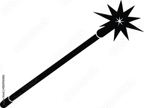 Magic wand with glowing star icon, Enchanting fairy tale fantasy tool