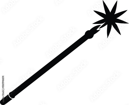 Simple black magic wand icon, Fantasy wizard sorcerer accessory