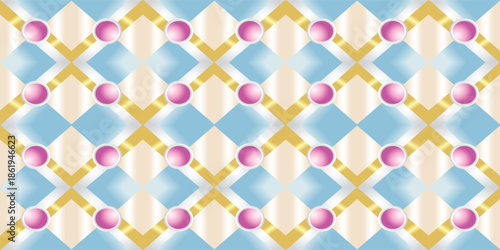 Modern geometric grid pattern with purple spheres on light blue and white diamond shapes