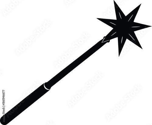 Black silhouette star magic wand, Fantasy wizardry fairy tale prop