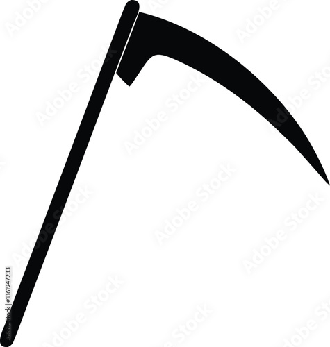 Black Scythe Silhouette Farming Tool, Grim Reaper Symbol Farm Implement Vector