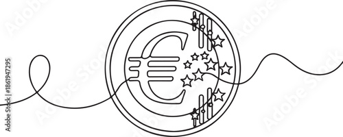 A hand-drawn doodle sketch style representation of a European monetary currency symbol within a coin shape.