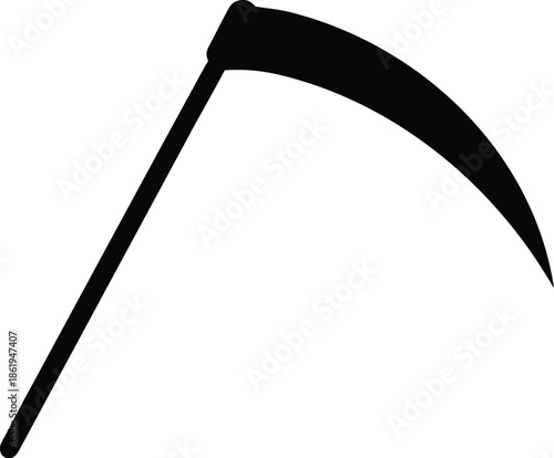 Black scythe simple vector illustration, Grim Reaper death symbol