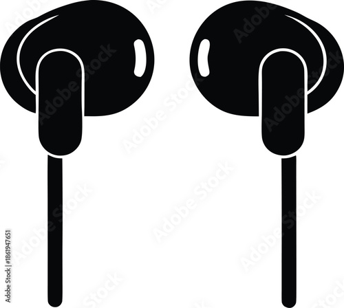 Black in-ear headphones audio device, Music sound accessory graphic design