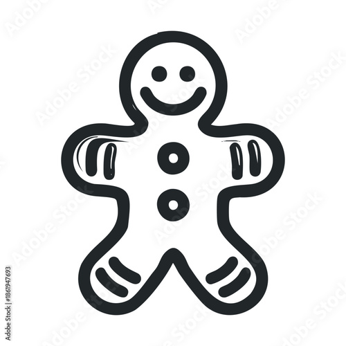 Simple happy gingerbread man cookie outline drawing ideal for childrens books holiday greeting cards recipe blogs and seasonal sweet food promotions