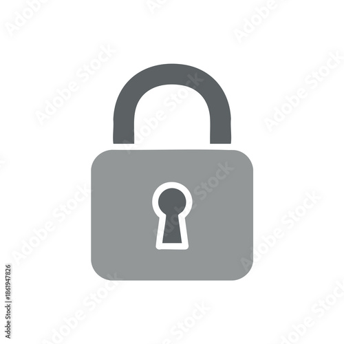 A simple gray padlock icon with a curved shackle and keyhole on white