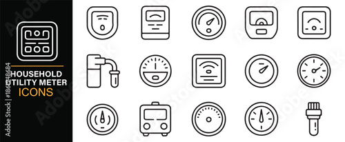 Household utility meter outline icons set for energy services