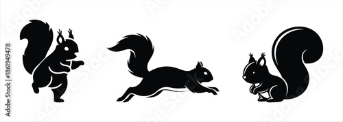 Three Silhouettes of Squirrels in Different Poses