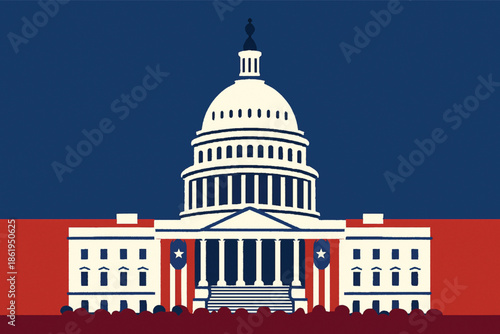 Minimal Capitol building vector, red white blue palette
