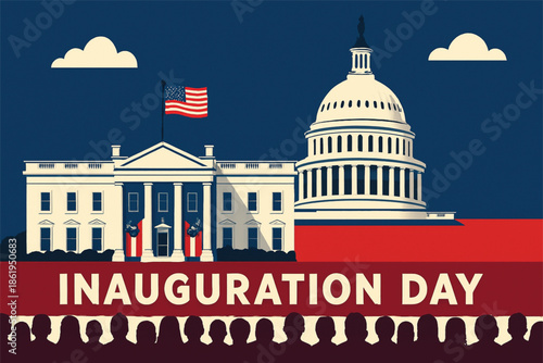 White House and Capitol illustration, inauguration ceremony theme vector