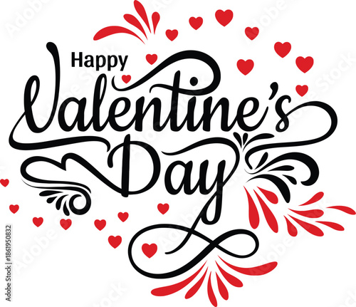 Happy Valentines Day lettering with hearts decoration