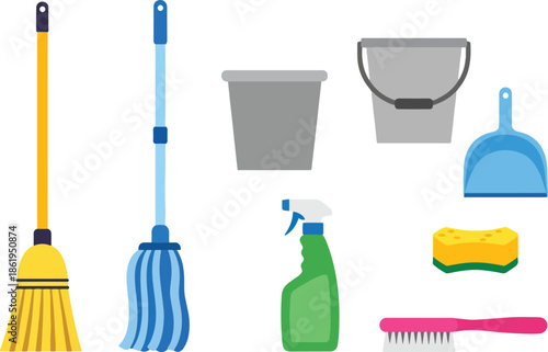 Essential Cleaning Supplies Collection for Home Maintenance.