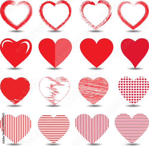 Heart valentine vector icon set over white background with shadow