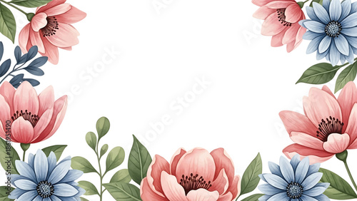 Modern vector watercolor-style floral and leaf wallpaper with layered petals and foliage, elegant nature-inspired background creating depth without gradients for premium design use