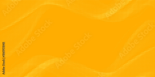 Yellow halftone pattern. Retro comic gradient background. Bright orange pixelated dotted texture overlay. Cartoon pop art faded gradient pattern. Vector backdrop for poster, banner, advertisement