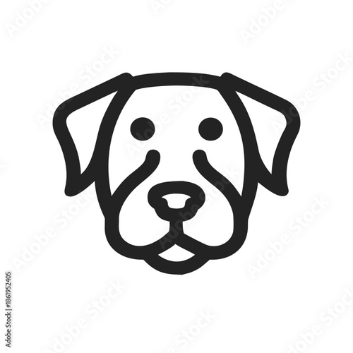 Black logo dog head front view.  Dog face silhouette graphic design. Isolated on white background