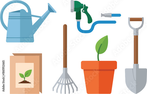 Gardening tools and supplies for planting and growing plants.