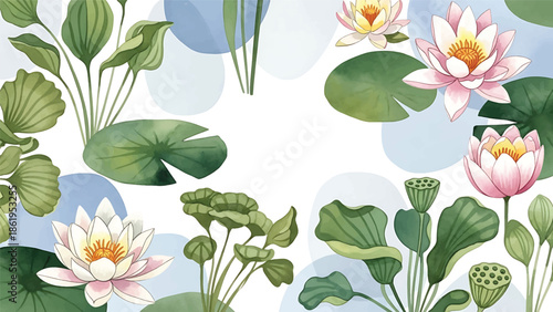 Modern vector watercolor-style floral wallpaper with oversized flowers and abstract leaves, bold contemporary nature background for modern interior and branding use