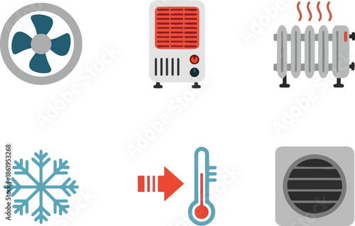 Heating and Cooling Icons Set for Temperature Control.