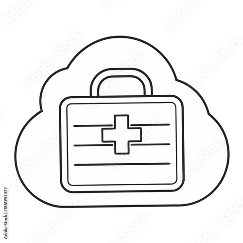 Cloud Healthcare: A symbolic illustration representing modern healthcare, with a medical kit enclosed within a cloud, signifying the accessible and interconnected nature of digital medicine.