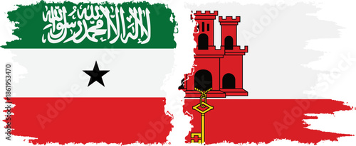 Gibraltar and Somaliland grunge flags connection, vector