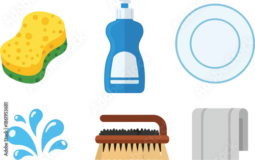 Dishwashing Supplies and Cleaning Tools for Kitchen Hygiene.