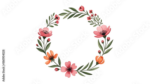 Modern vector watercolor-style floral and nature wallpaper with flowers arranged in circular flowing rhythm, contemporary botanical background for interior and branding projects