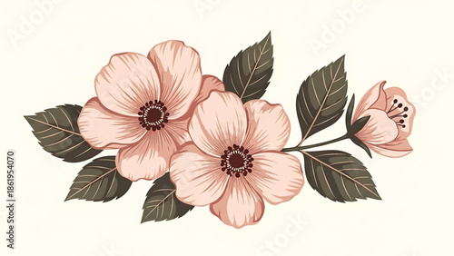 Modern vector watercolor-style botanical wallpaper with line-accented petals and solid-filled leaves, elegant artistic nature background for premium surface design