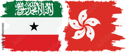 Hong Kong and Somaliland grunge flags connection, vector