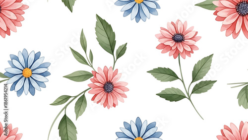 Modern vector watercolor-style seamless nature wallpaper with vintage-inspired flowers and foliage, classic botanical background ideal for timeless interior decor