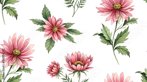 Modern vector watercolor-style seamless nature wallpaper with vintage-inspired flowers and foliage, classic botanical background ideal for timeless interior decor