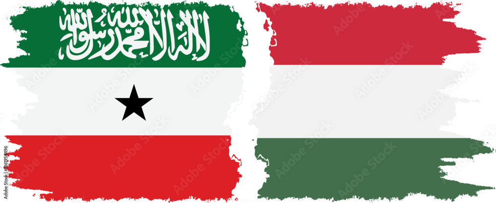 Obraz premium Hungary and Somaliland grunge flags connection, vector