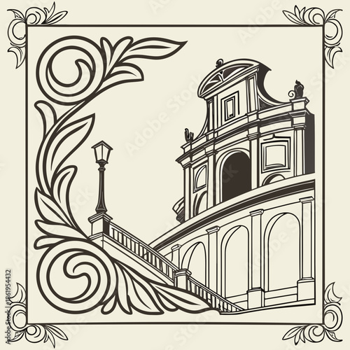 Elegant Baroque Ornamental Frame Vector, Antique Flourish Border Design for Invitation and Luxury Brand Identity