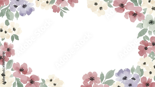 Modern vector watercolor-style floral wallpaper with soft blossom clusters and balanced negative space, premium botanical nature background for luxury interior design