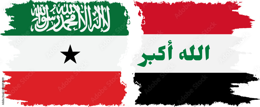 Obraz premium Iraq and Somaliland grunge flags connection, vector