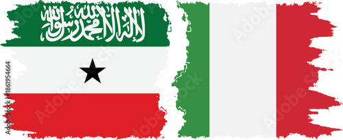 Italy and Somaliland grunge flags connection, vector