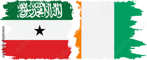 Ivory Coast and Somaliland grunge flags connection, vector