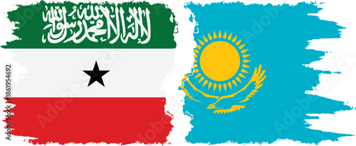 Kazakhstan and Somaliland grunge flags connection, vector