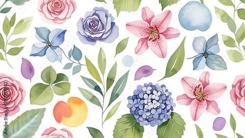 Modern vector watercolor-style seamless nature wallpaper with vintage-inspired flowers and foliage, classic botanical background ideal for timeless interior decor