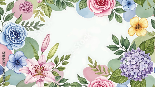 Modern vector watercolor-style seamless floral and nature wallpaper combining garden flowers, leaves, and organic shapes, versatile botanical background for multiple design uses