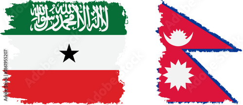 Nepal and Somaliland grunge flags connection, vector