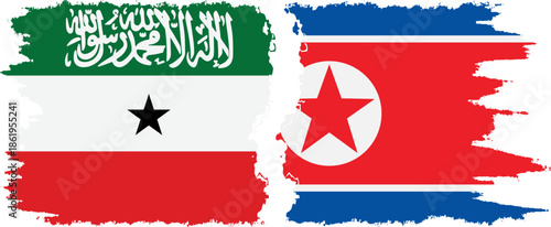 North Korea and Somaliland grunge flags connection, vector