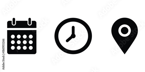 Calendar Clock and Location Icons Set Time Date Schedule Vector