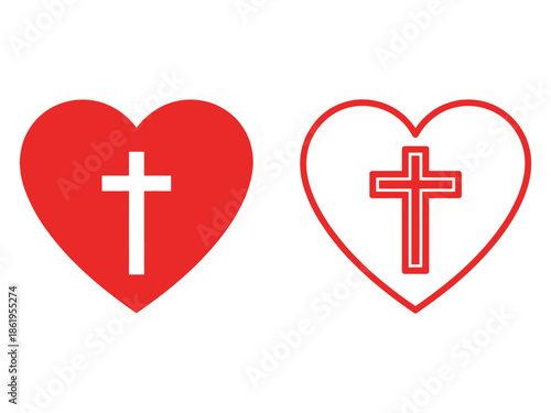 Christian Heart Cross Symbol of Faith Love and Hope Vector Illustration