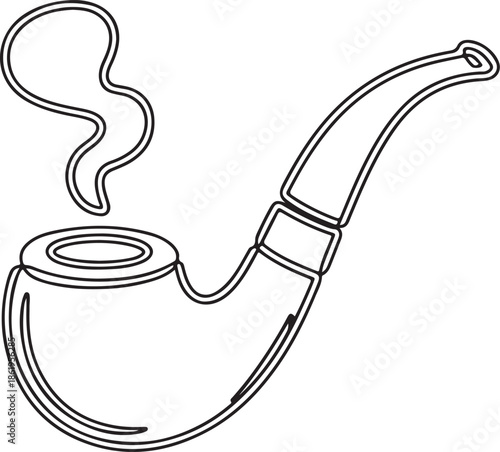 A simple, clean black and white line art vector illustration of a classic smoking pipe.