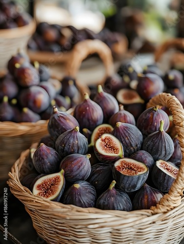 Customers in organic food stores choose fresh figs