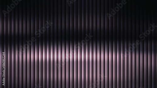Glass ripple texture with dark gradient background and lilac light streaks. Futuristic distortion, moody abstract glow, reeded vertical blur. Vector illustration EPS