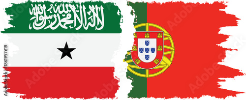 Portugal and Somaliland grunge flags connection, vector