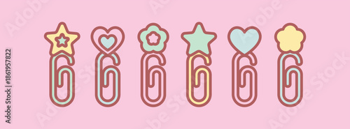 Cute Aesthetic Pastel Outlined Stationery Paperclips Element Set