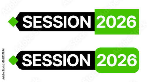 Set of academic session 2026 badge label in black and green vector illustration isolated on transparent background